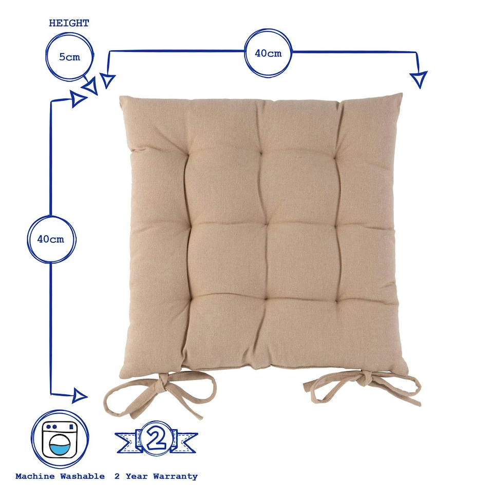 image 1 of Harbour Housewares Square Garden Chair Seat Cushions - Natural - Pack of 6 Cream