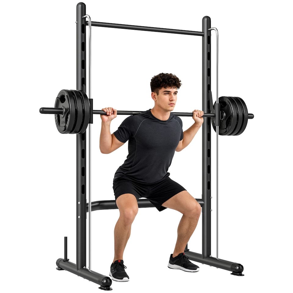 image 1 of HOMCOM Adjustable Squat Rack with Pull Up Bar and Barbell Bar for Home Gym
