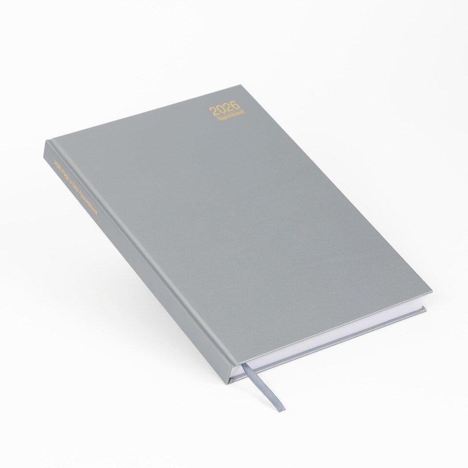 image 1 of 2026 Page a Day A4 Appointment Diary with Times Hour Slot - Personal Work Schedule Hardback Planner Organiser - Full Page Saturday & Sunday (Grey)