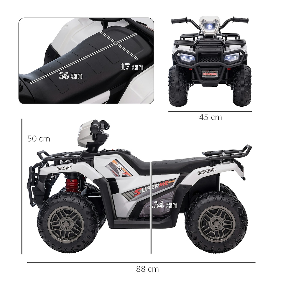 image 1 of HOMCOM 12V Electric Quad Bike for Kids w/ LED Headlights, Music - White