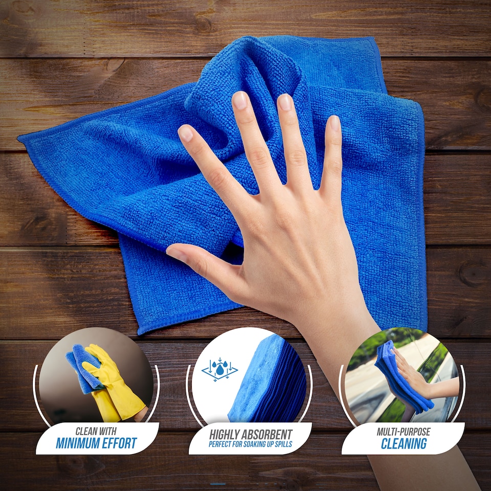 image 1 of Microfibre Cleaning Cloth 40x40cm Super Absorbent Lint Free Microfiber Cloths Cleaning for Home, Kitchen, Mirrors, Car - Pack of 10