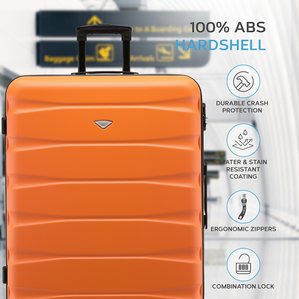 image 1 of Flight Knight 29" Extra Large Suitcase – 20kg Capacity Hard Shell Check-In Luggage with 4 Wheels 100+ Airlines Approved: Ryanair, EasyJet, Jet2, Wizz Air, BA Orange | Orange/Black | Large