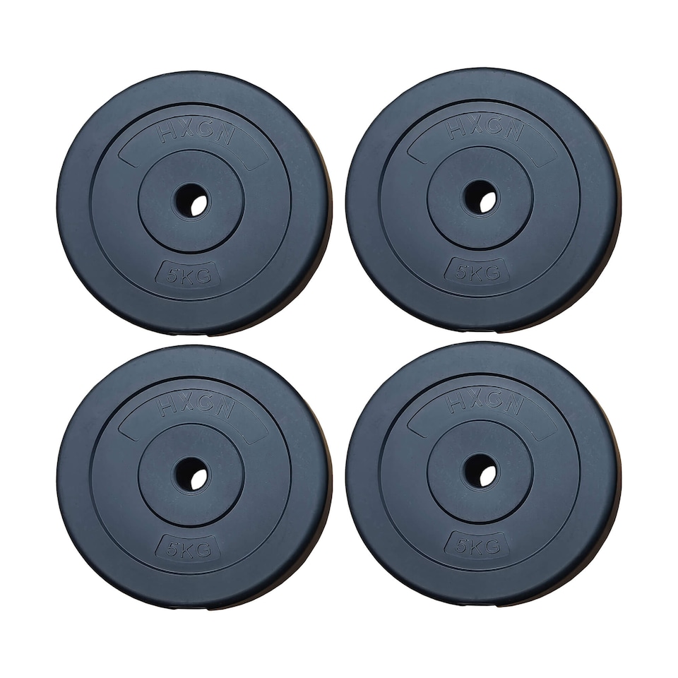 HXGN 4 x 5kg Vinyl-Coated Standard Weight Plates, 1" (25 mm) Hole, Black | Multi | BLACK | 9483