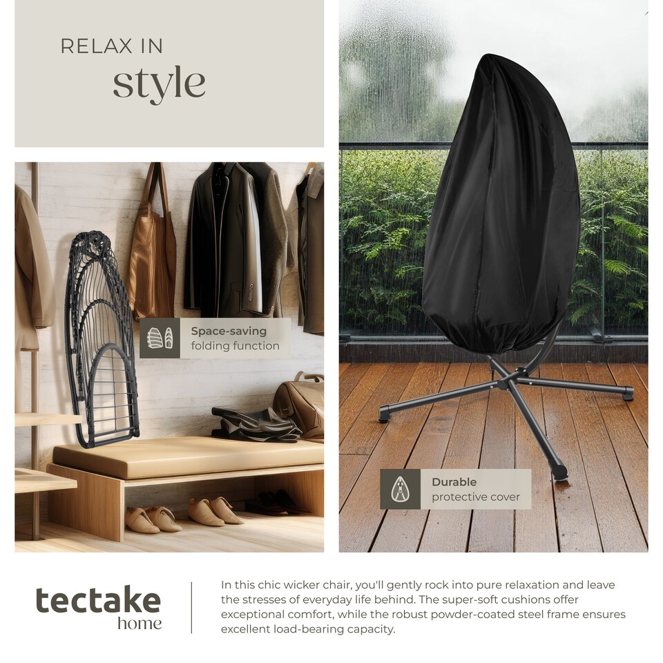 image 1 of Egg Chair Ariane - swing seat with frame, thick cushions, protective cover | Grey | dark grey | One Size | 1