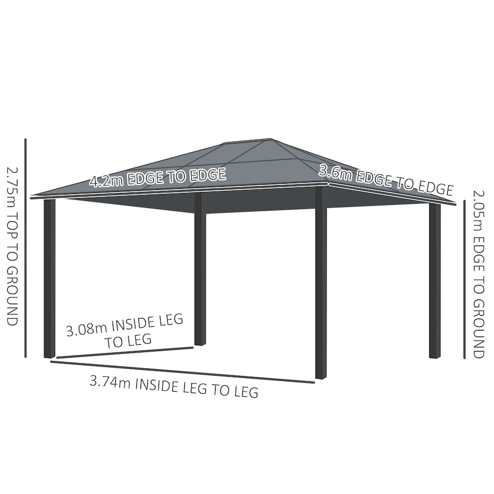image 1 of Outsunny 3.6 x 4m Hardtop Gazebo Canopy with Polycarbonate Roof and Aluminium Frame, Garden Pavilion with Mosquito Netting and Curtains