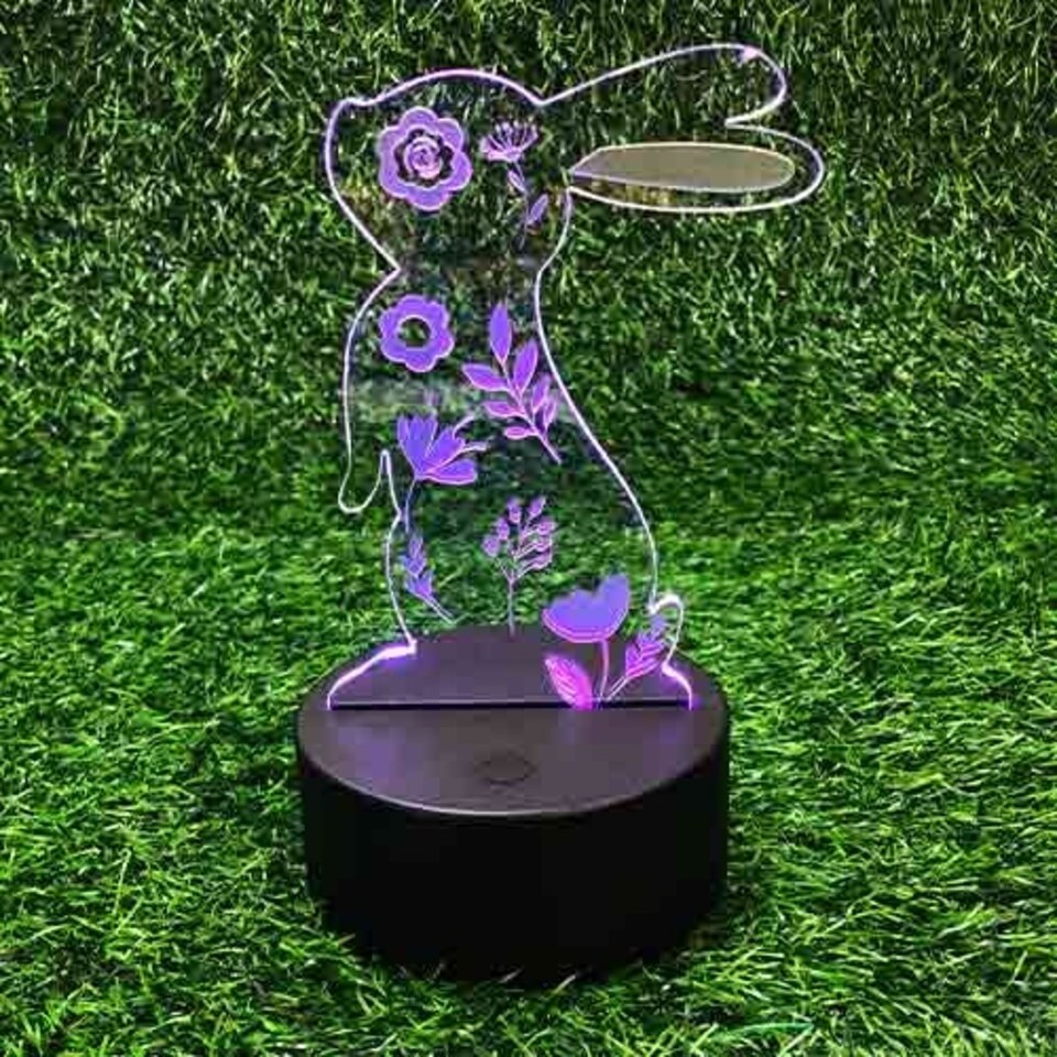 image 1 of Easter Floral Bunny Clear Acrylic Sign with LED Light Base