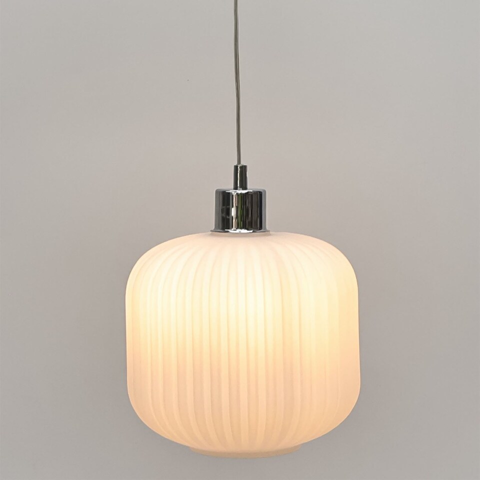 image 1 of Set of 2 Bento - White Ribbed Glass Easy Fit Pendant Shades | White | Medium | 2