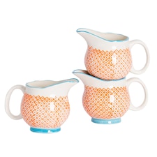 Nicola Spring Hand-Printed Plant Pot with Saucer - 20.5cm - Blue | Blue | Blue / Orange