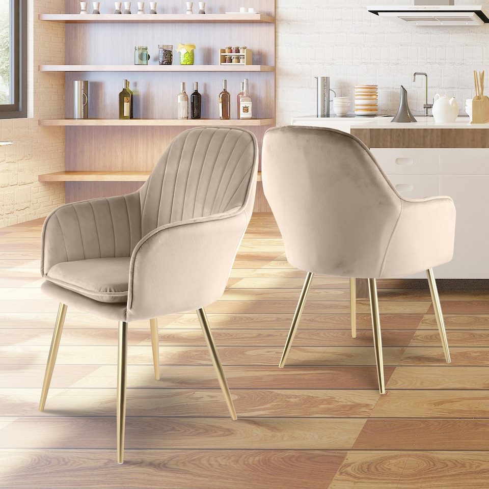 image 1 of MUSE Chair Upholstered in Velvet Fabric with Gold Legs - Taupe Brown | Taupe