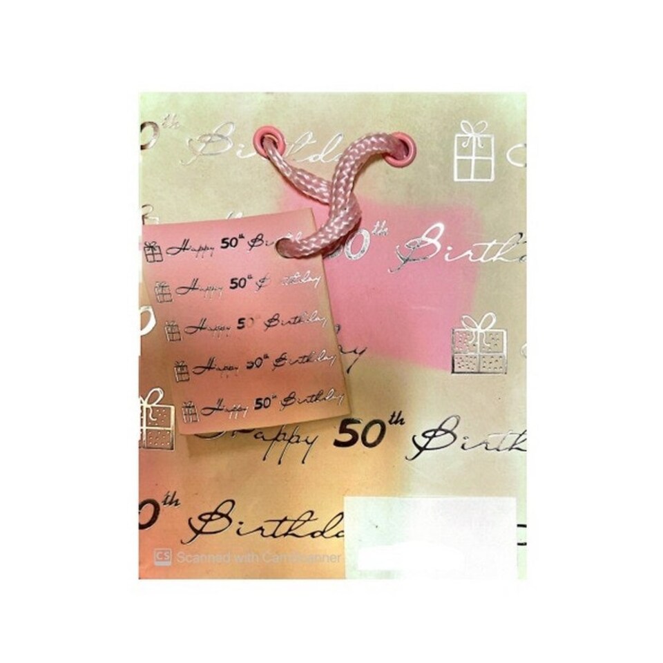 Happy Present 50th Birthday Gift Bag - Yellow/Pink/Silver - One Size