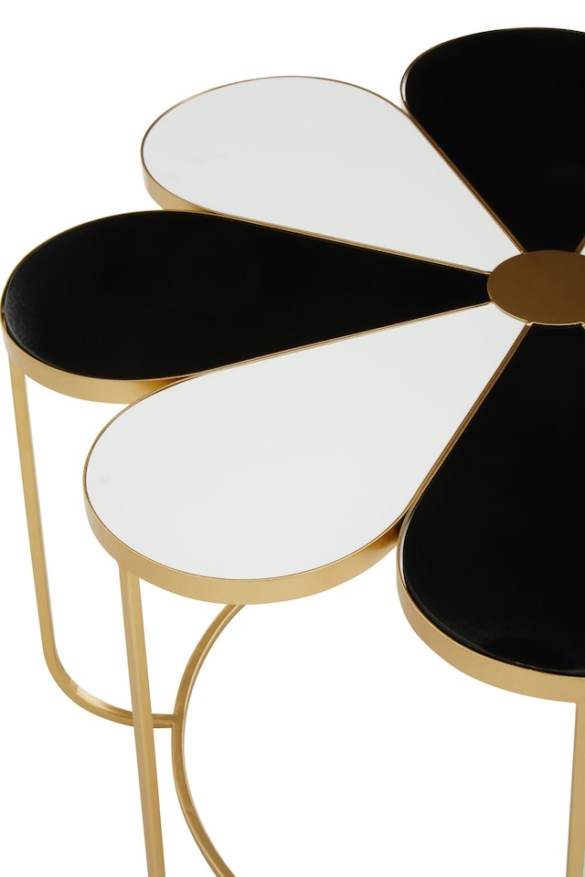 image 1 of Orsina Black & White Petal‑Top Side Table, Floral Daisy‑Style Tempered MDF Top, Gold‑Finish Metal Frame Accent Table