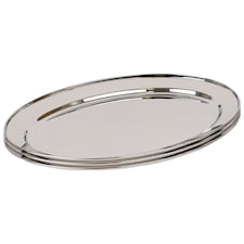 Argon Tableware 3x Oval Serving Platters - 60 x 41cm - Stainless Steel Dinner Tray Oval Plate Small Appetizer Serving Dishes | Silver | Silver | 60 x 41 x 3 CM | 3