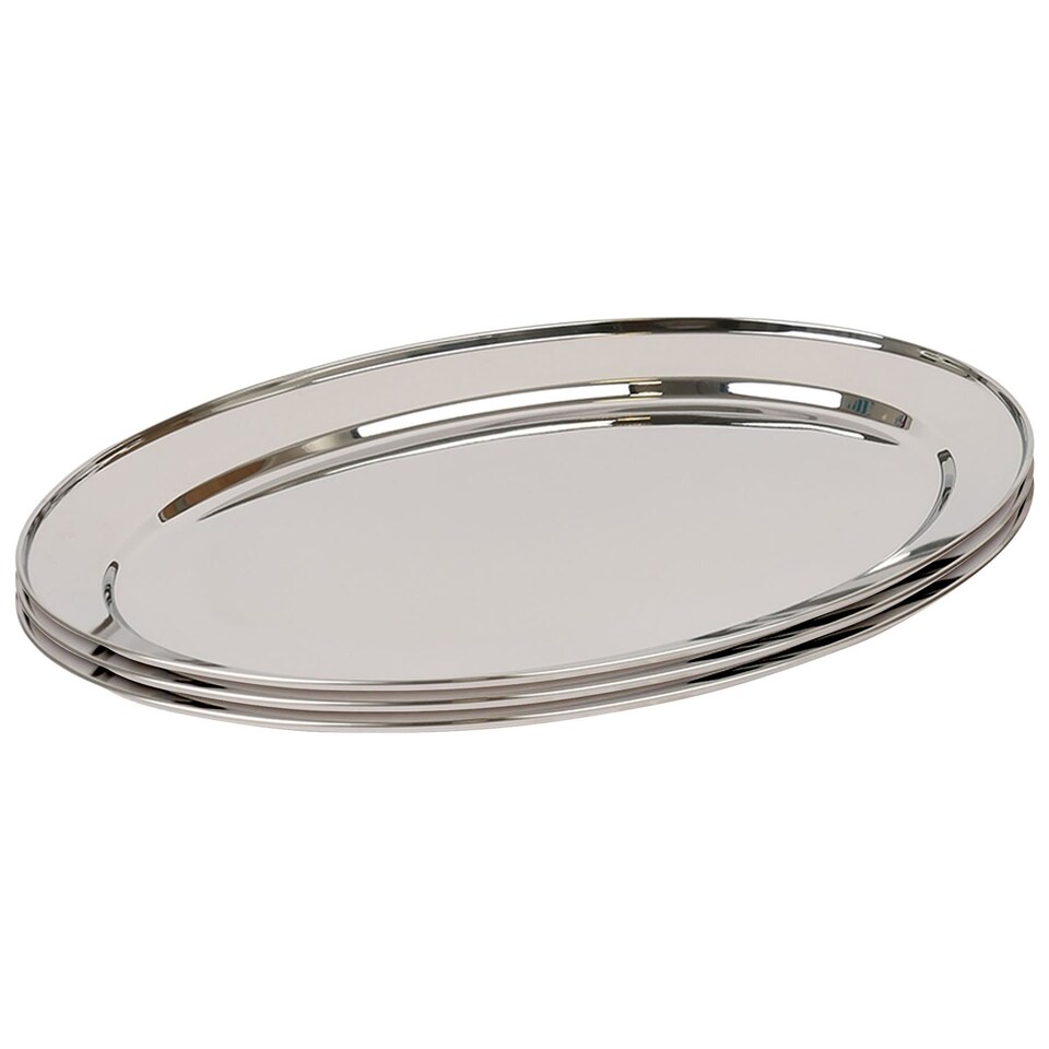 image 1 of Argon Tableware 3x Oval Serving Platters - 60 x 41cm - Stainless Steel Dinner Tray Oval Plate Small Appetizer Serving Dishes | Silver | Silver | 60 x 41 x 3 CM | 3