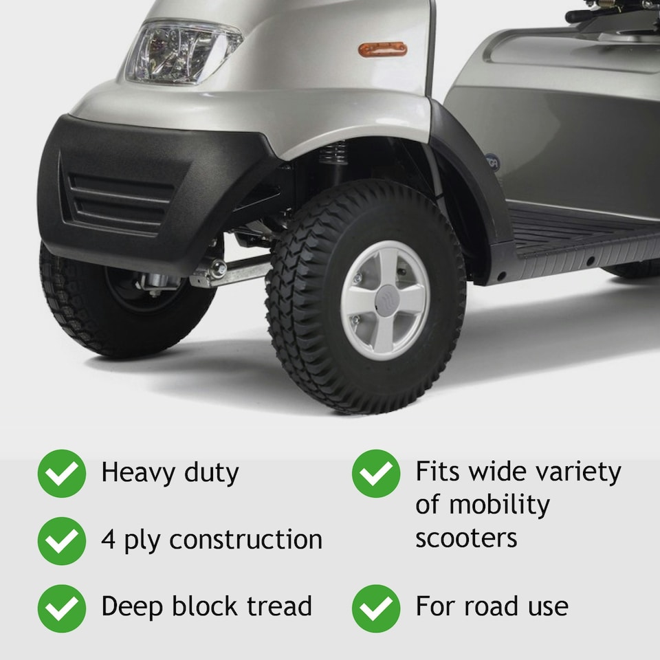 image 1 of SPARES2GO Mobility Scooter Tyre 3.00 x 4 Solid Block Tread 300-4 300x4 260x85 PU Fill x 2