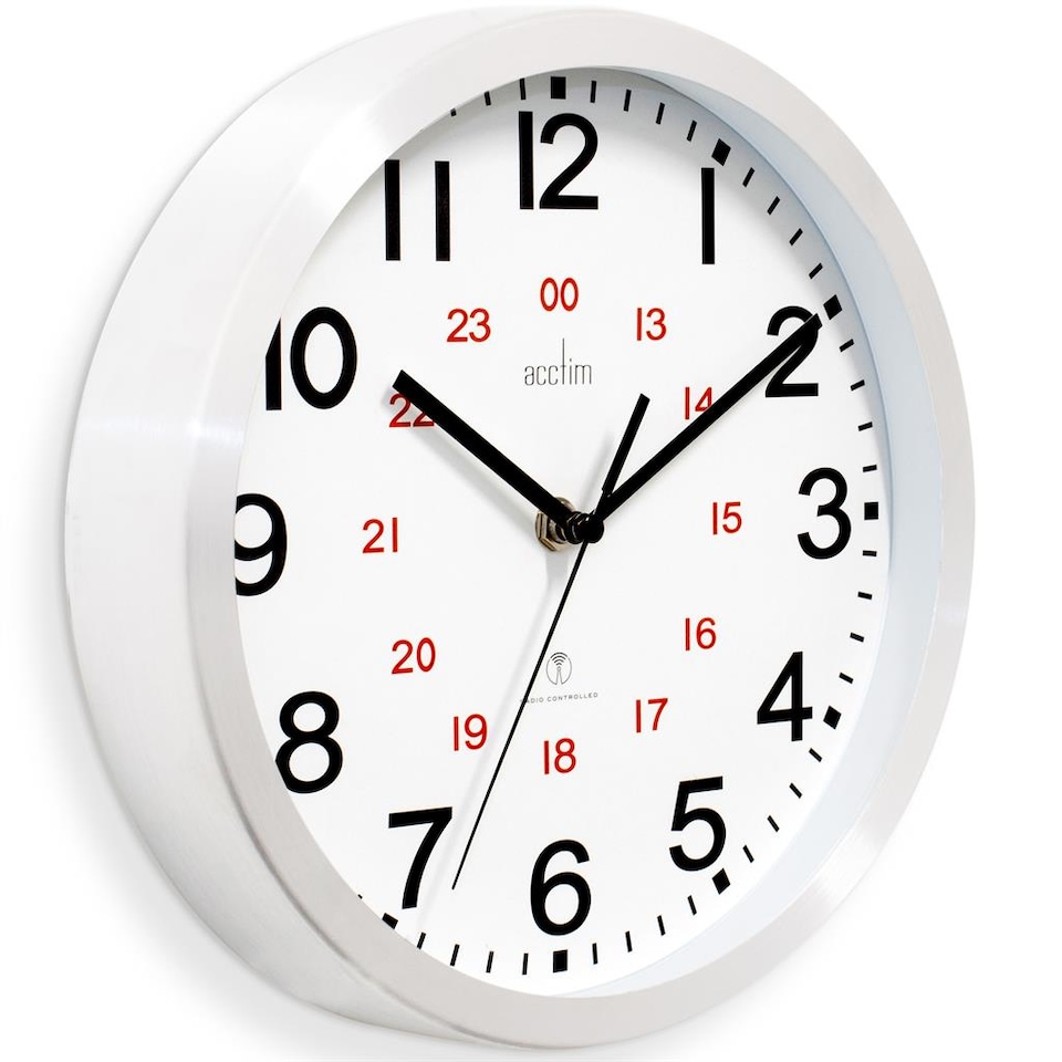 image 1 of Acctim Century Wall Clock Radio Controlled Brushed Aluminium 12/24 Hour Dial Energy Efficient 25cm