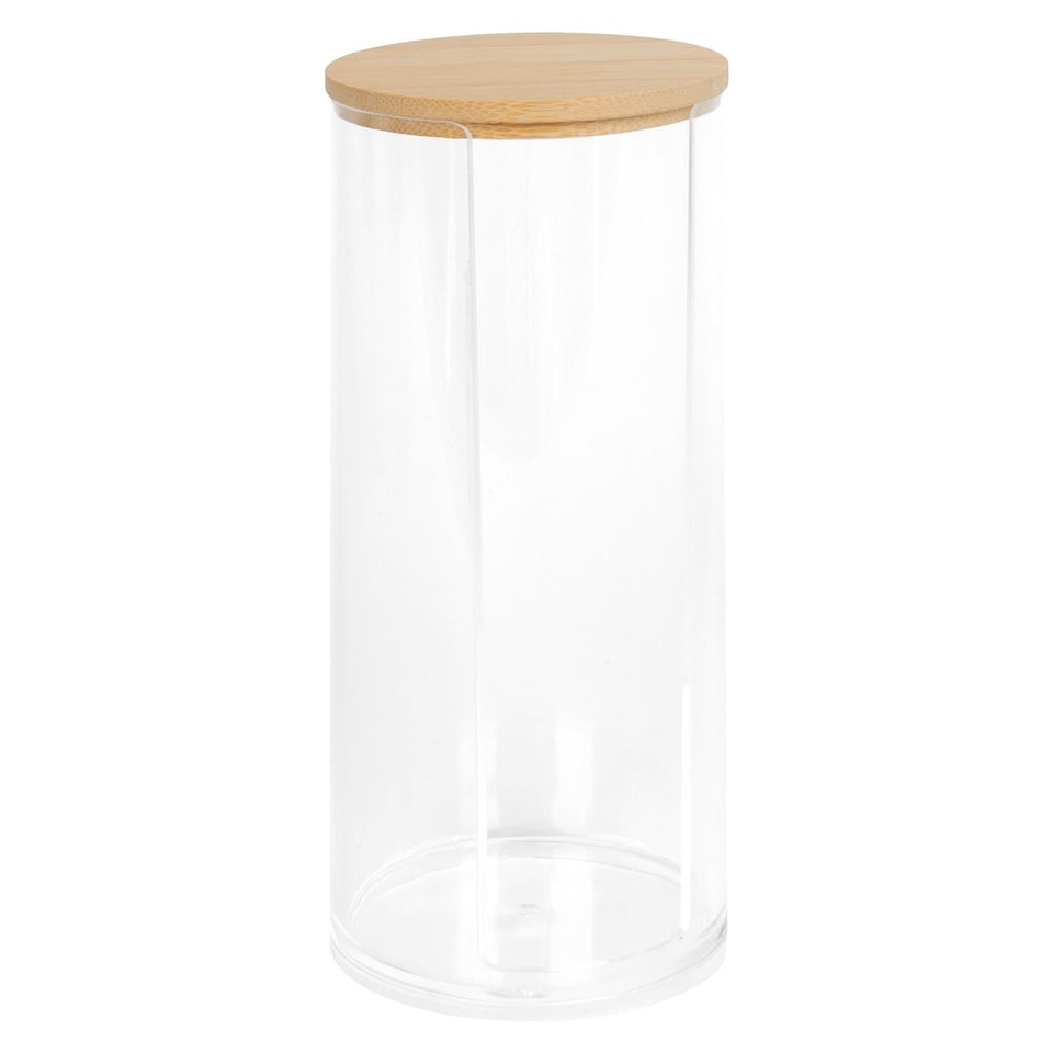 image 1 of Harbour Housewares Reusable Plastic Tall Cotton Pad Holder with Bamboo Lid