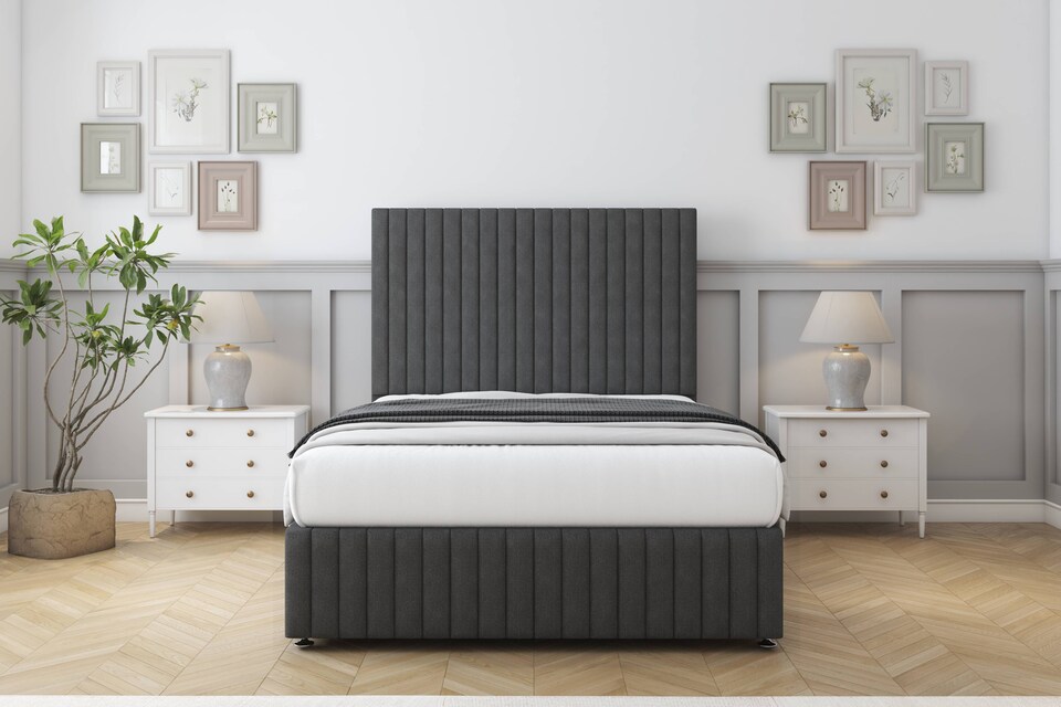 image 1 of Sloomy Madison Graphite Dumfries Divan Bed Base No Drawers With 54 Inch Floor Standing Headboard & 12 Inch Matching Footboard | Grey | Graphite | Single | 1