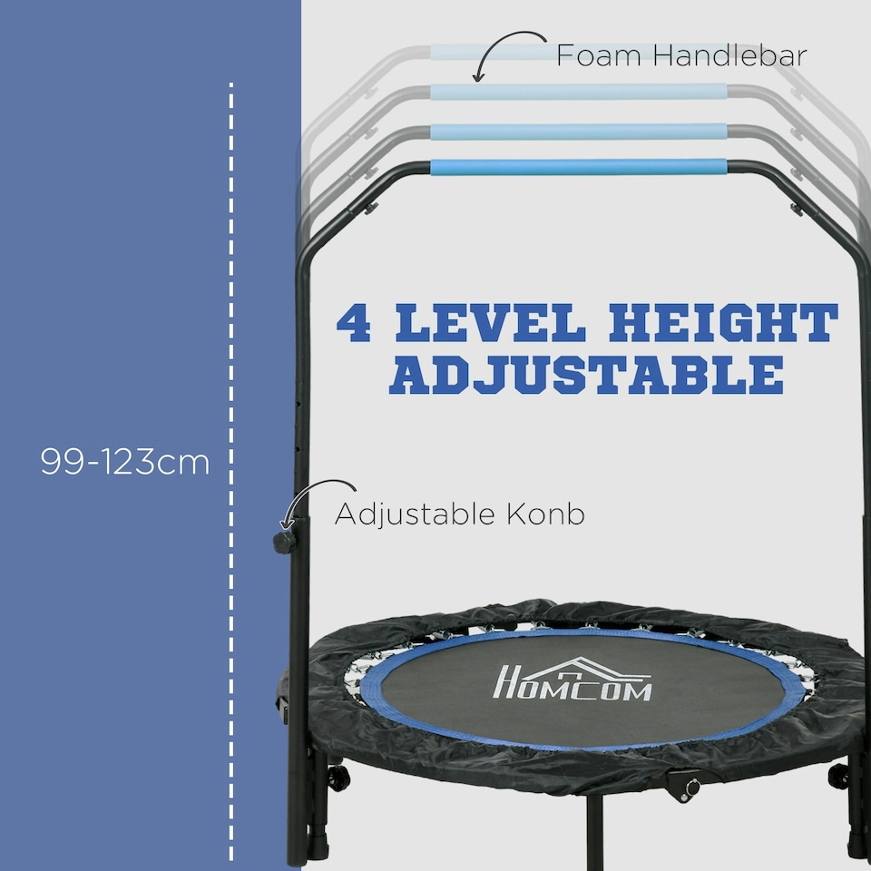 image 1 of HOMCOM 40" Foldable Mini Fitness Trampoline w/ Foam Handle, Blue