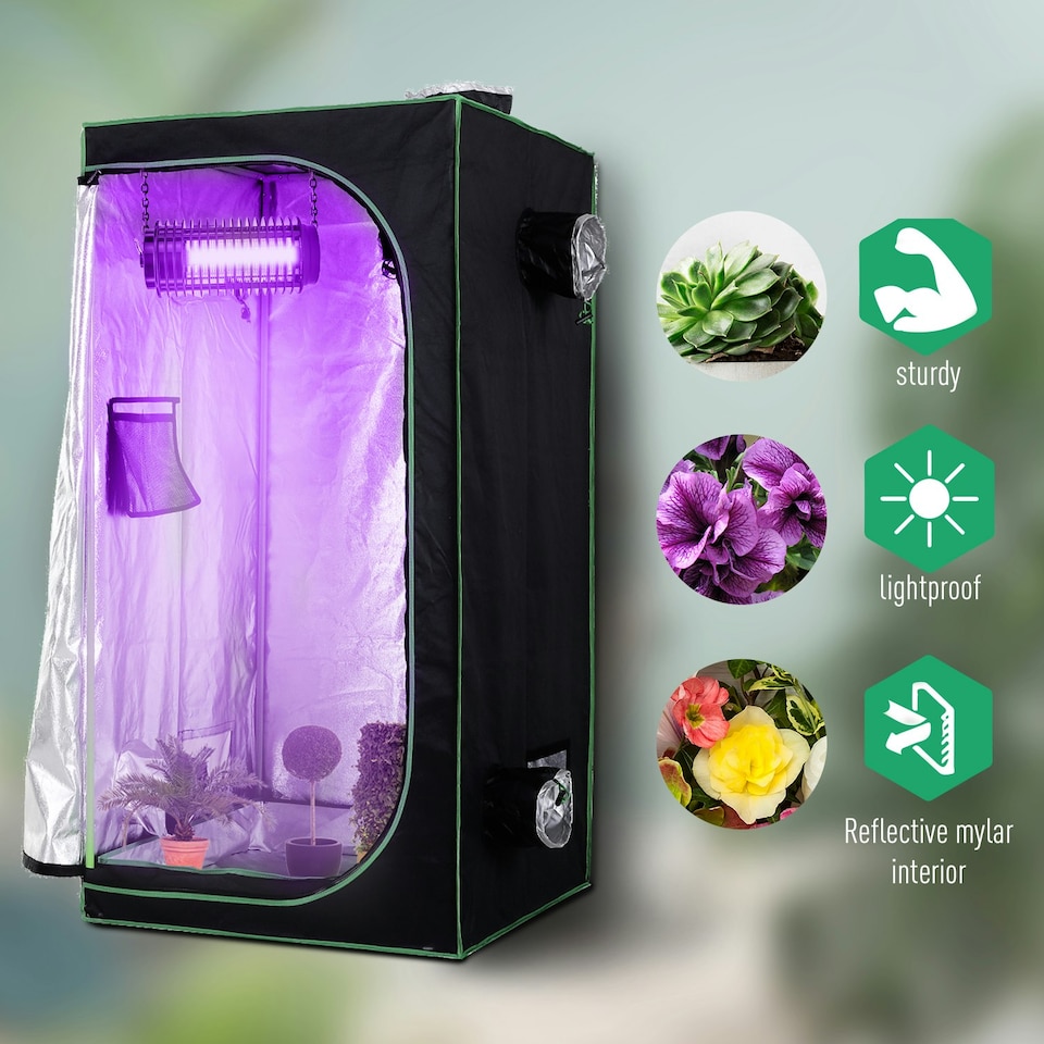 image 1 of Outsunny Mylar Hydroponic Grow Tent w/ Floor Tray for Indoor Plant 80x80x160cm
