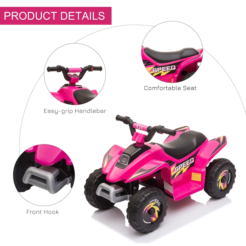 image 1 of HOMCOM 6V Kids Electric Ride on Car All Terrain Vehicle Toy Quad Bike with Forward Reverse Functions Toddlers for 18-36 Months Old Pink