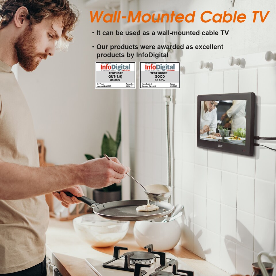 image 1 of 10 Inch Portable Freeview TV & Multimedia Player, USB PVR Recording, EPG, Subtitles - Battery or Mains Powered - August DA100D