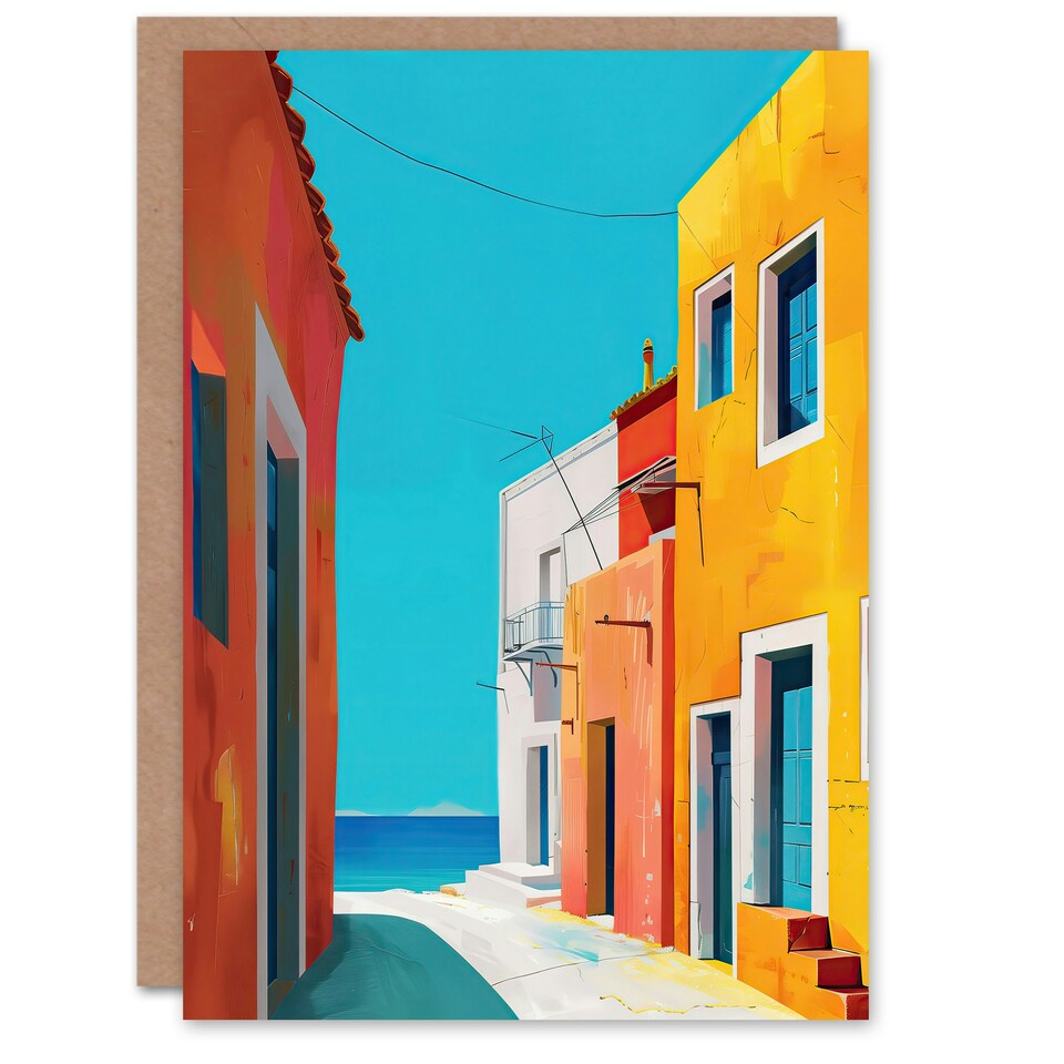 image 1 of Colourful Sea Italian Street Ocean view Birthday Card