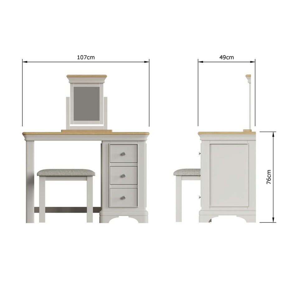 image 1 of Faire 3 Drawer Dressing Table Set in Dove Grey with Oak Top Grey