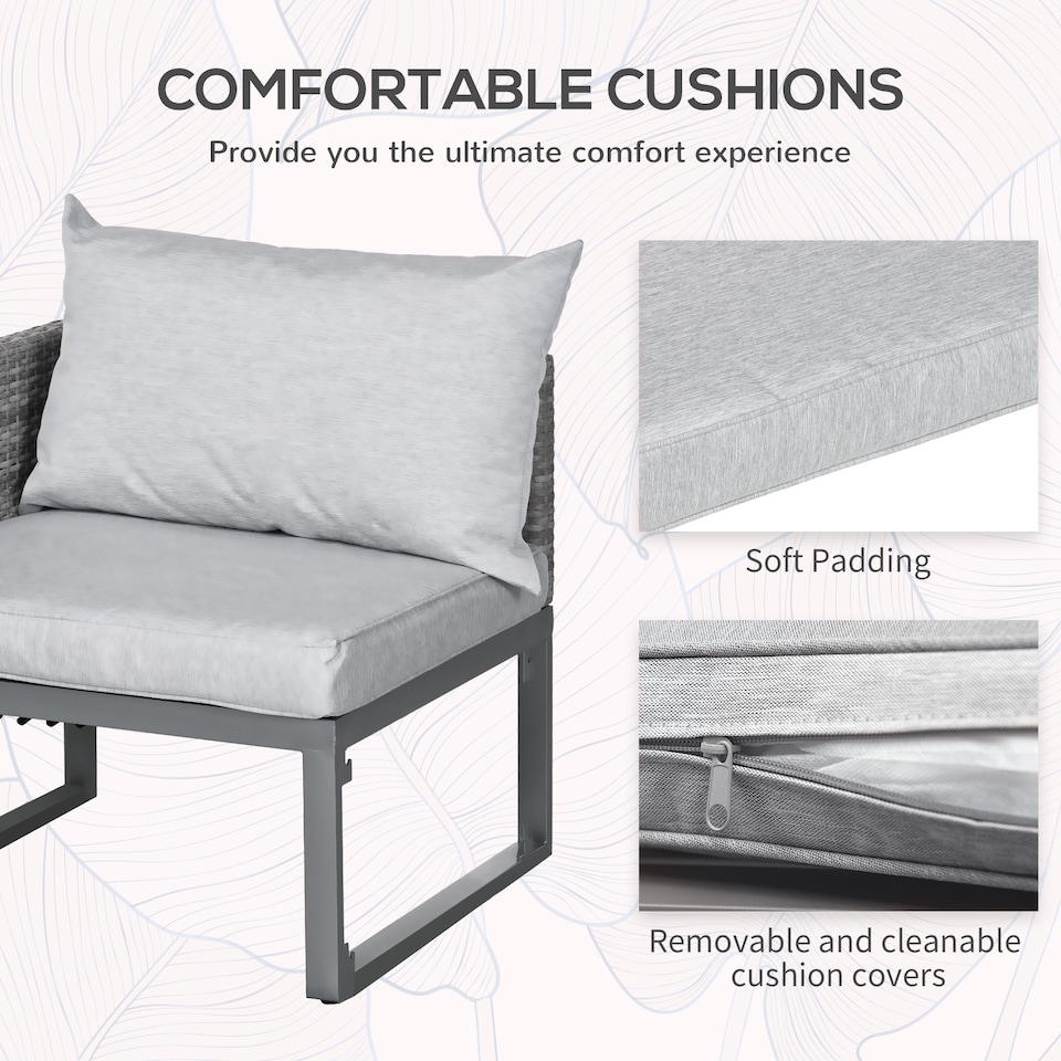 image 1 of Outsunny 3 in 1 Rattan Bistro Set, Wicker Garden Furniture Set with 2 level Rising Table, Adjustable 3 seater Sofa Lounger with Washable Cushions for Outdoor, Patio, Balcony, Grey