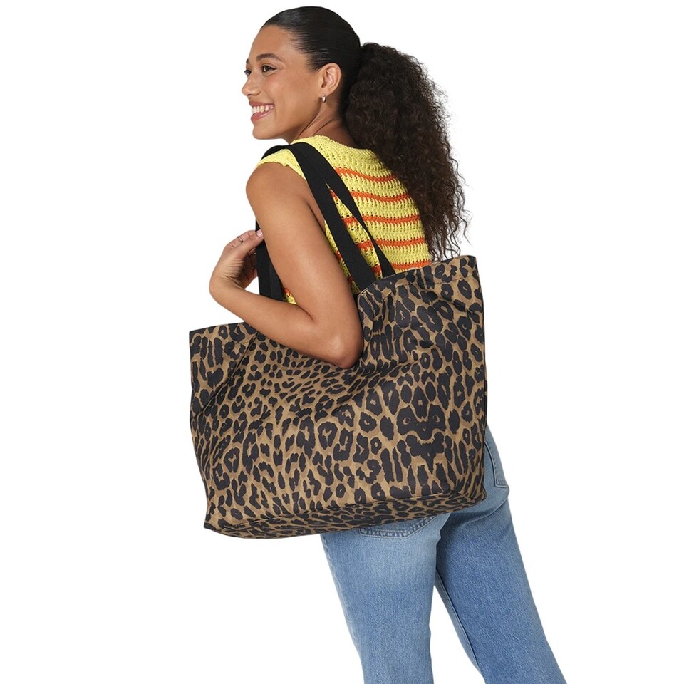 image 1 of Bagbase Leopard Print Tote Bag | Multi | Leopard | 1