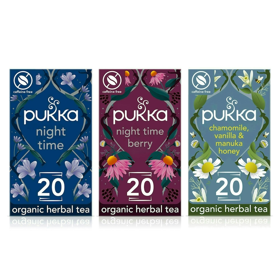 image 1 of Pukka Herbs Organic Herbal Tea, Chamomile Calm with Night Time, Night Time Berry & Chamomile Vanilla & Honey, 3 Packs of 20 Teabags