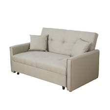Linen Upholstered Two Seater Pull-Out Double Sofa Bed Chair | Cream | Beige