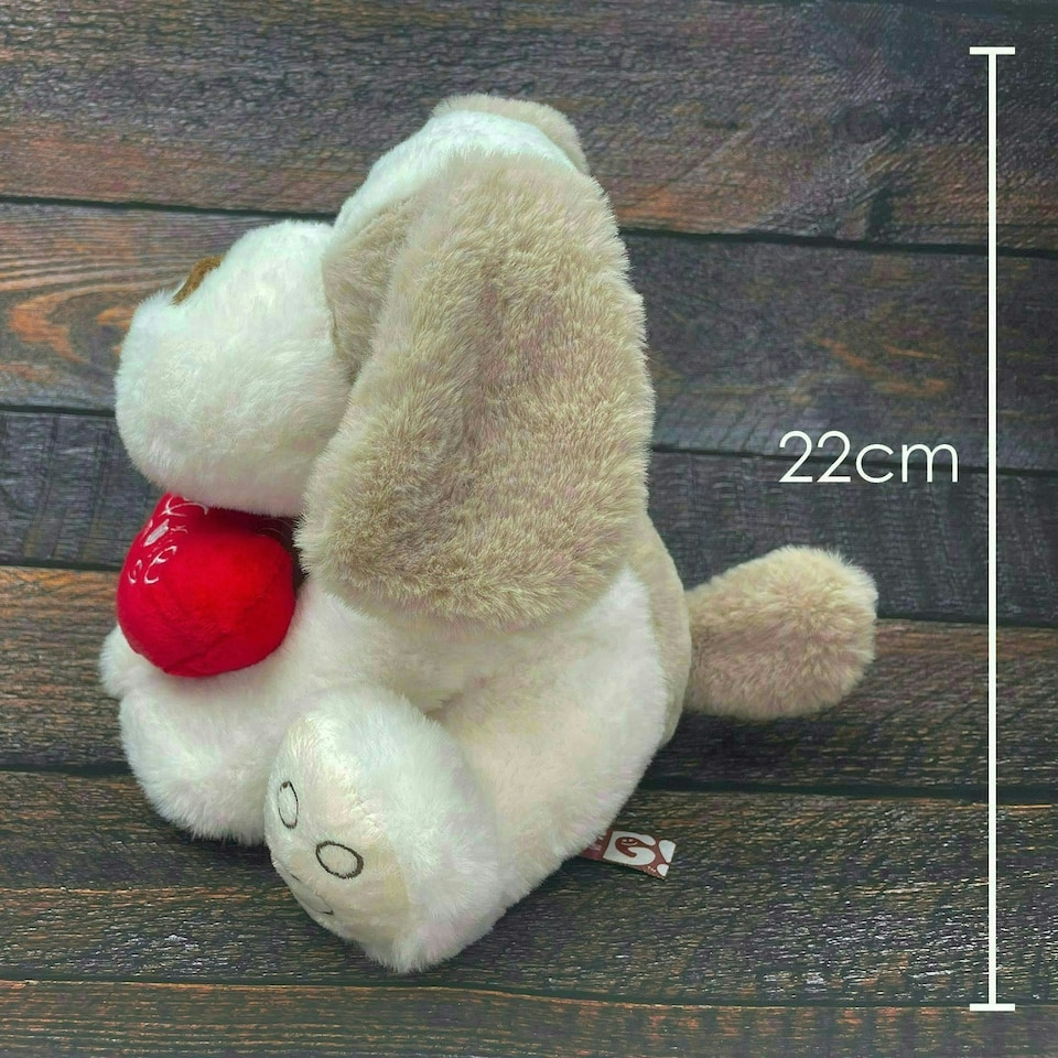 image 1 of Valentines Soft Toy Dog Puppy Holding Love Heart Plush Toy Brown Dog