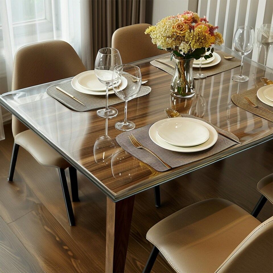 image 1 of 2mm Thick Clear Transparent PVC Tablecloth - 1.45cm Wide Clear | Length: 5m
