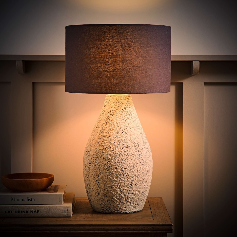 image 1 of ValueLights Colin Grey Shade Grey Speckled Pot Stonewear Table Lamp | Grey