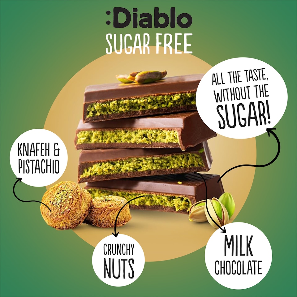 image 1 of Diablo No Added Sugar Dubai Chocolate Bar 200g