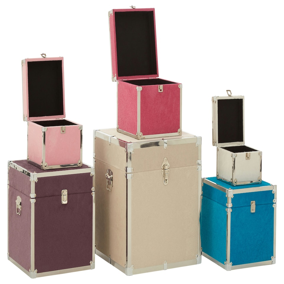 image 1 of Interiors by Premier Set of 6 Multicoloured Square Trunks, Lightweight and Durable Modern Storage Trunks, Wooden Storage Trunks Multi