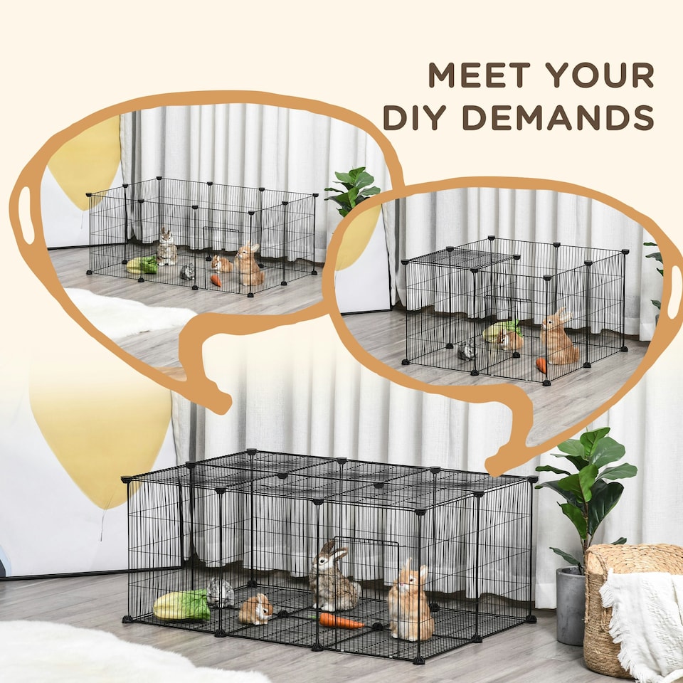 image 1 of PawHut DIY Pet Playpen Cage 22 Piece w/Door Bunny Chinchilla Hedgehog Guinea Pig