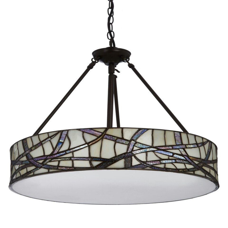 image 1 of Interiors by Premier Tiffany Style Branch Pendant Light, Hand Rolled Art Glass Ceiling Fixture, Bronze Iron Frame Hanging Light
