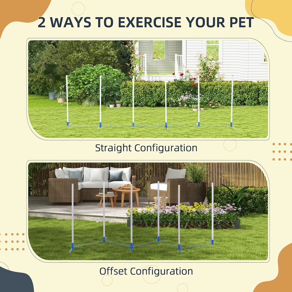 image 1 of PawHut Dog Weave Pole Set Agility Starter Kit Pet Outdoor Exercise Training Set
