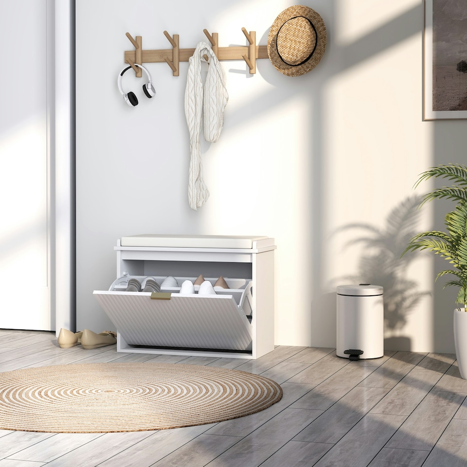 image 1 of HOMCOM Shoe Storage Bench with Cushion and Flip-Drawer White