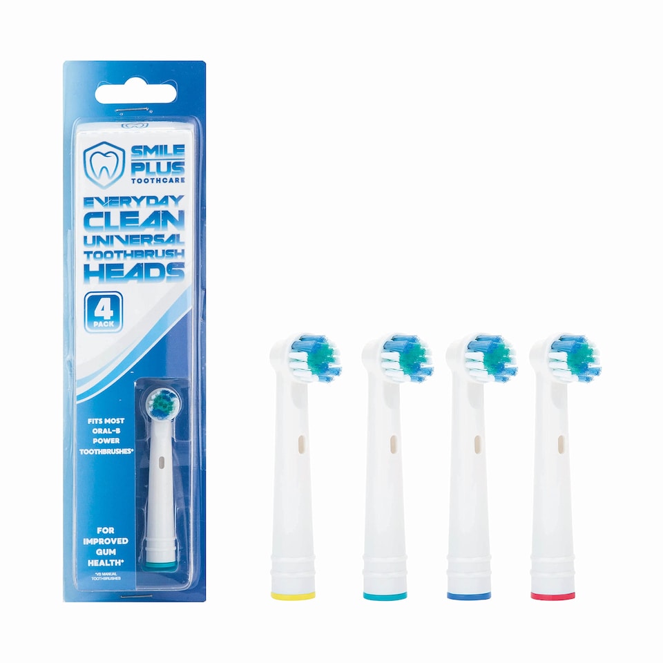 PMS Replacement Electric Toothbrush Heads 4-Pack - Bristle Fading, Soft DuPont Nylon