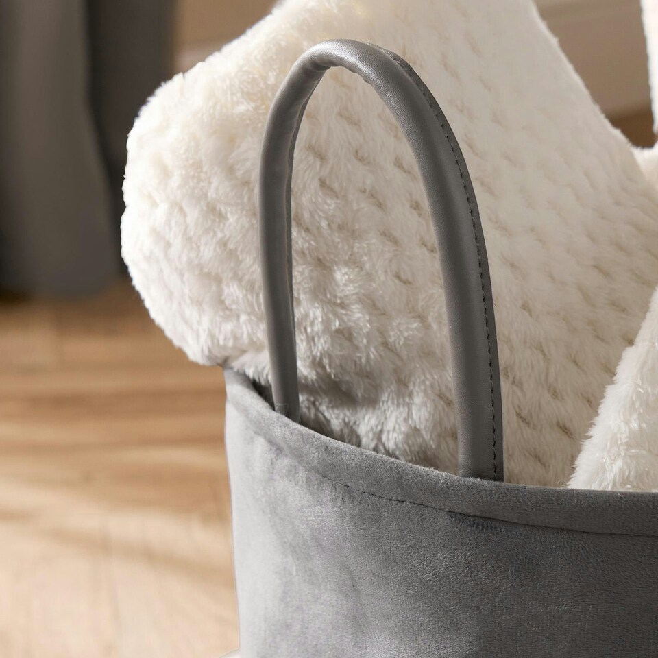 image 1 of OHS Velvet Storage Basket Home Modern Hamper Clothes Toys Organiser Fabric Bag Grey | Charcoal Grey