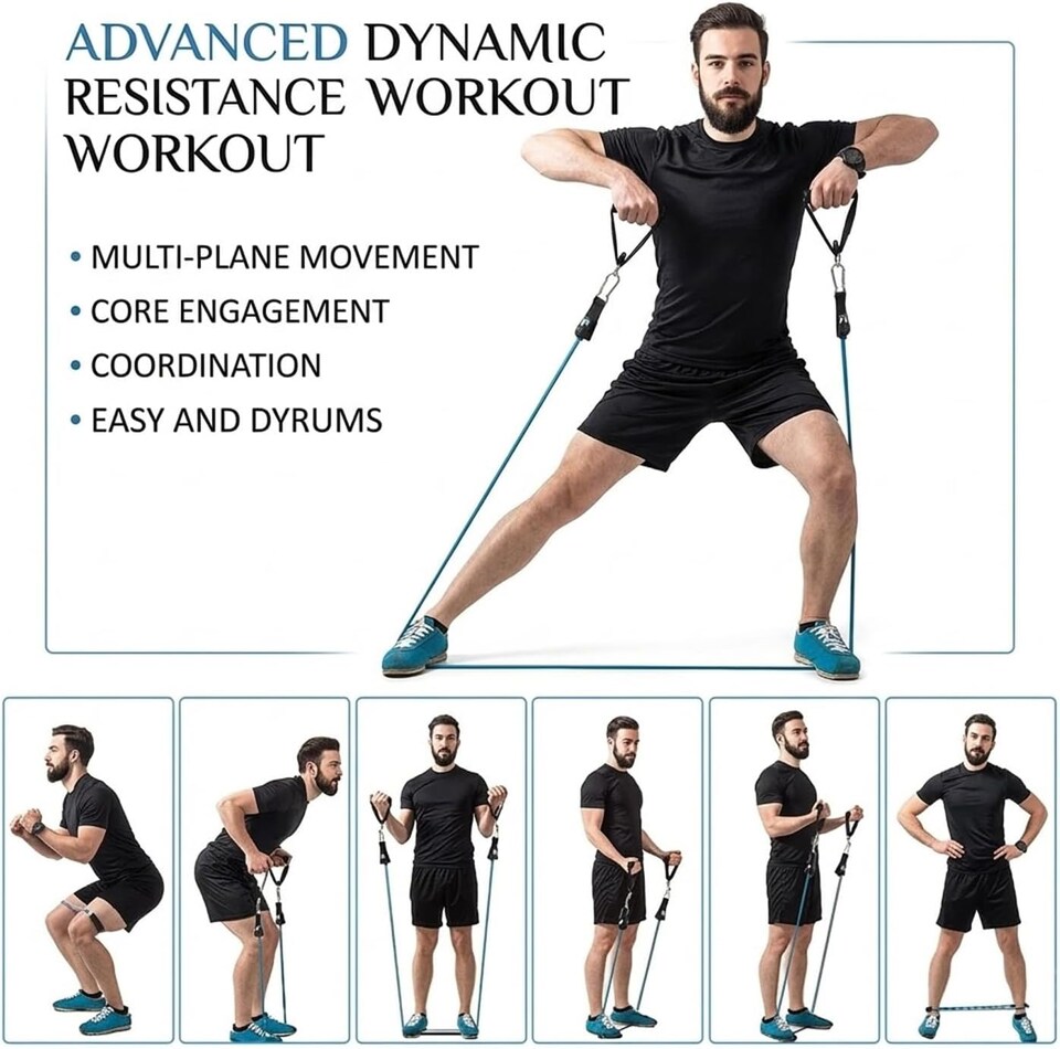 image 1 of 11Pcs Yoga Exercise Bands Resistance Tubes Set Fitness Workout Gym Equipment Stretch Band 5 Anti-Break 2 Foam Handle upto 150LB