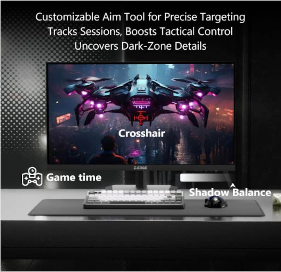 image 1 of Z-Edge 27 Inch QHD Gaming Monitor 260Hz 240Hz 2K 2560x1440 Fast IPS, Black | PC Monitor 1440P, 1ms MPRT, 350cd/m² Brightness, Crosshair, FreeSync, DisplayPort (260Hz), HDMI (144Hz), VESA Mountable