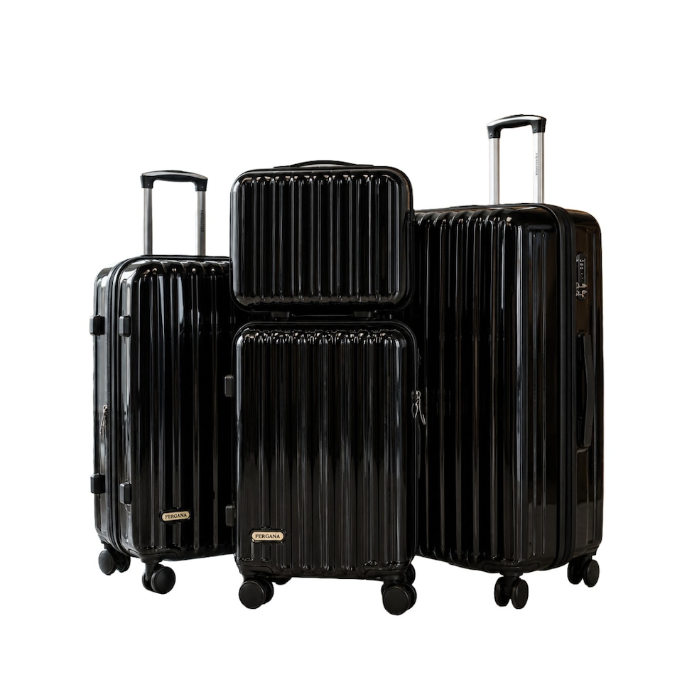 image 1 of Fergana 4 Piece Polycarbonate Hard Shell Luggage Set Lightweight Spinner Suitcases TSA Lock Gloss Black