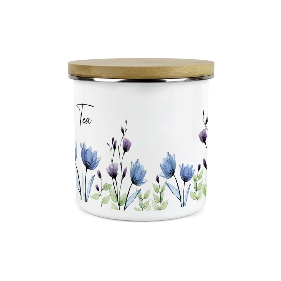 image 1 of Blue & Purple Floral Large Decaf Coffee Canister