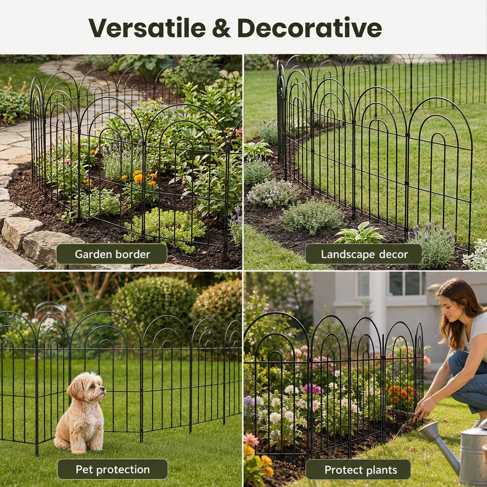 image 1 of Mountview Garden Fence 10pc Metal Dog Fence Picket Fence Black Steel