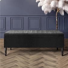 150cm Paris Plain Ottoman Storage Bench -Naples Shoes Bench with Black Turned Wooden Legs - Black Upholstery Storage Footstool
