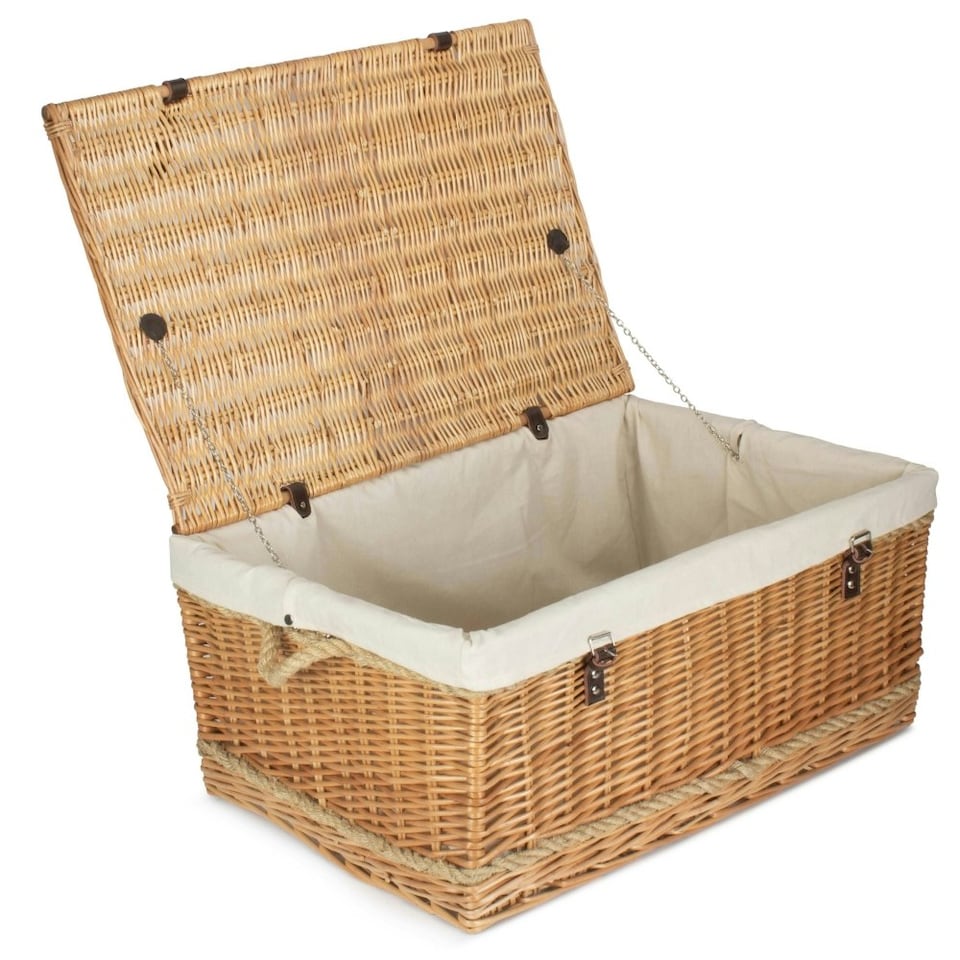 image 1 of 72cm Rope Handled Cotton Lined Wicker Trunk Blue | Blue | One Size