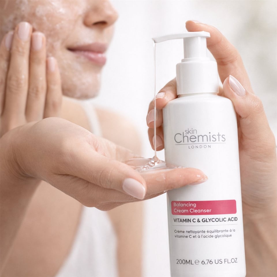 image 1 of skinChemists Balancing Vitamin C & Glycolic Acid Anti-Ageing Cream Cleanser 200ml for Acne, Blemishes, Large Pores, Dullness